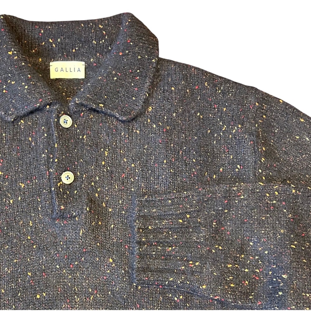 Gallia Mens Navy Blue Alpaca Merino Wool Speckled Knit Polo‎ Sweater Italy